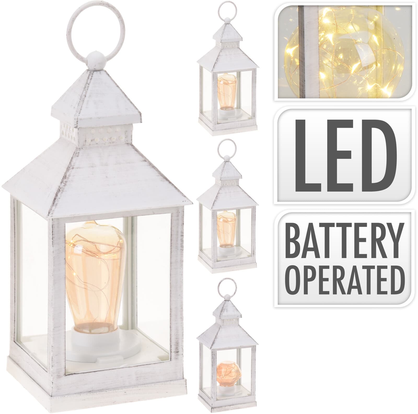 Коледен LED фенер 23см бял