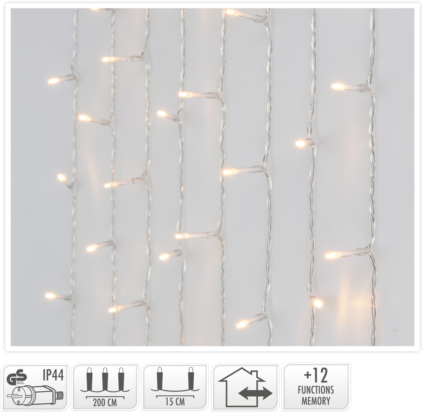 Коледна светлинна завеса 240 LED топла бяла светлина IP44 200см