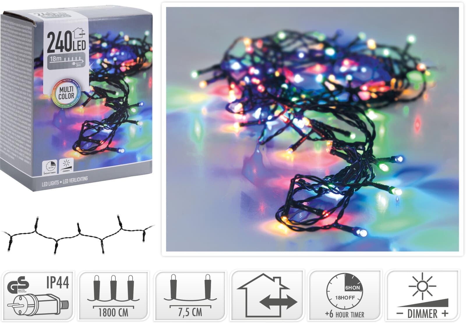 Коледни лампички 240 LED цветни IP44 1800см