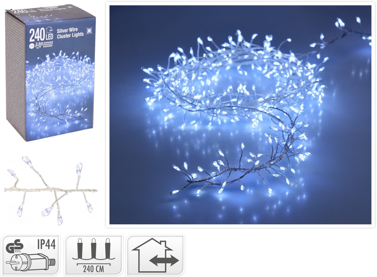 Коледни лампички 240 LED бяла светлина IP44 240см