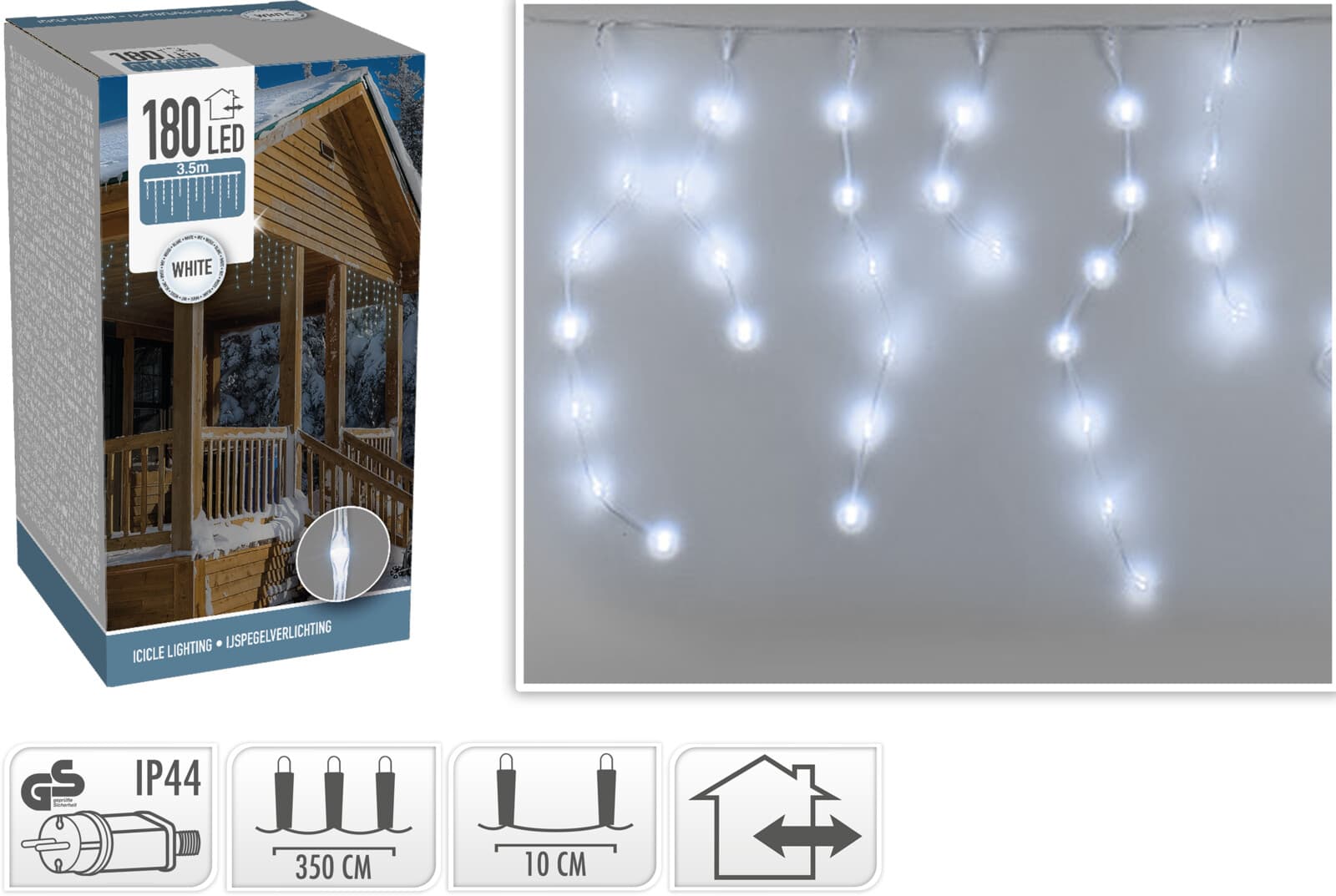 Коледни ледени висулки 180 LED бяла светлина IP44 350см