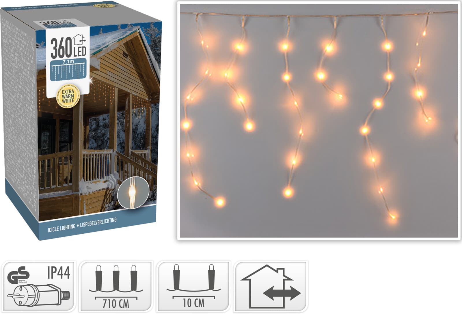 Коледни ледени висулки 360 LED топла бяла светлина IP44 710 см