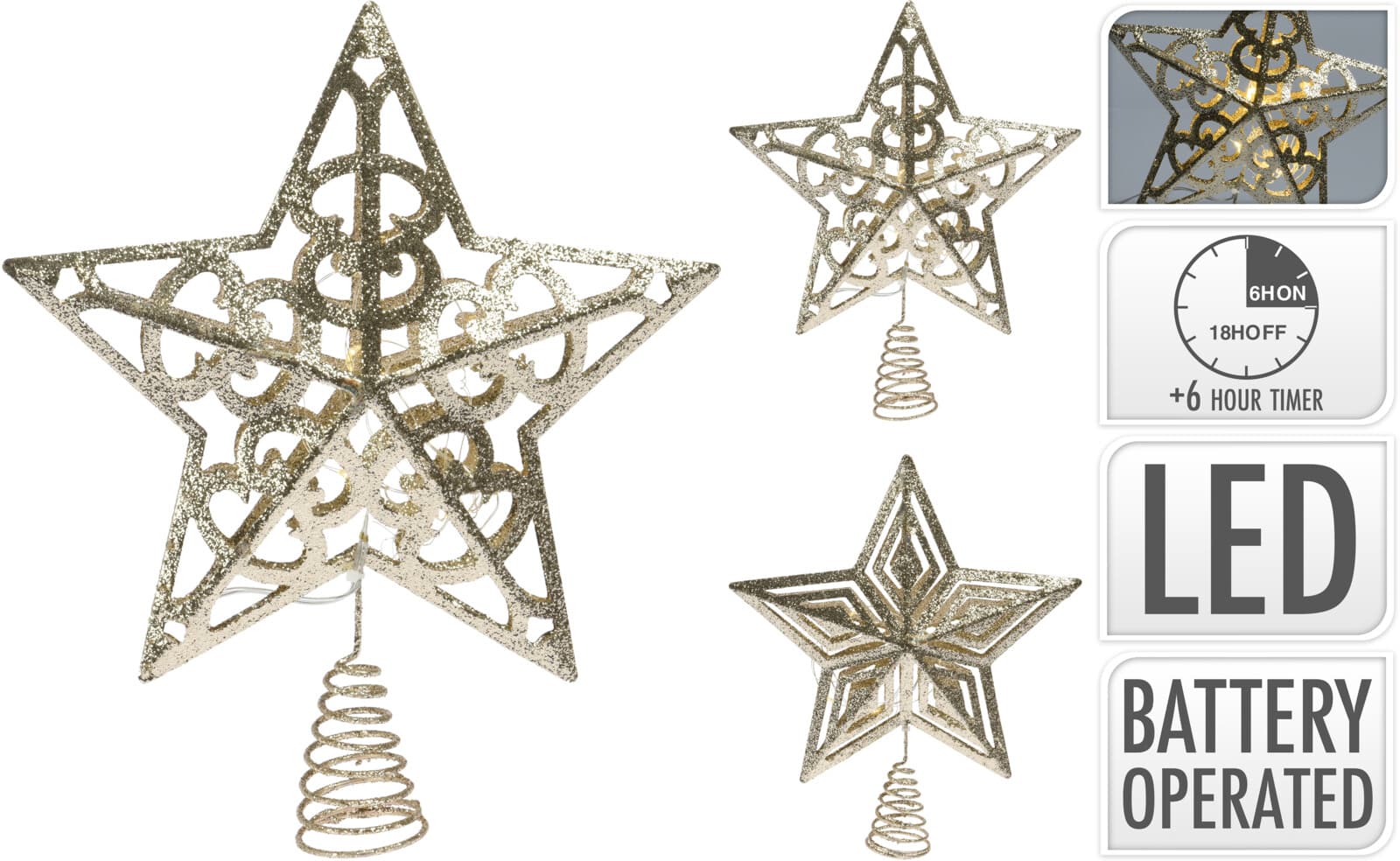 Коледен светещ връх за елха Star Gold 28см