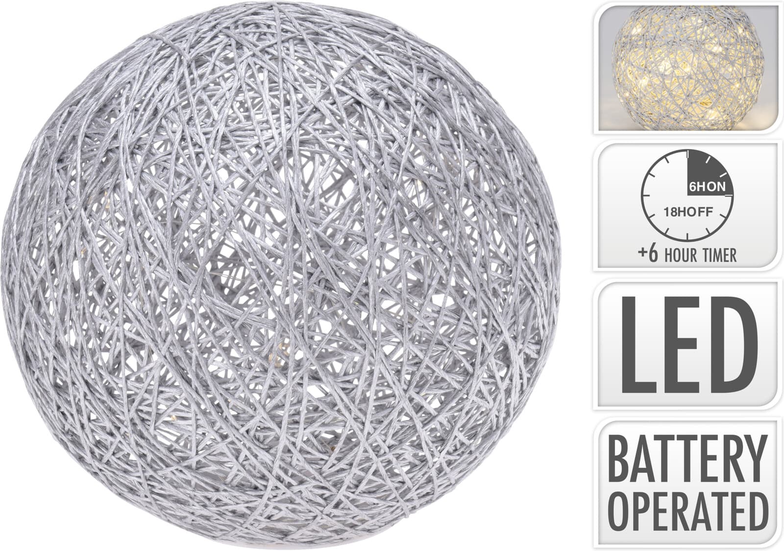 Коледна светеща топка Silver 20 LED 20см