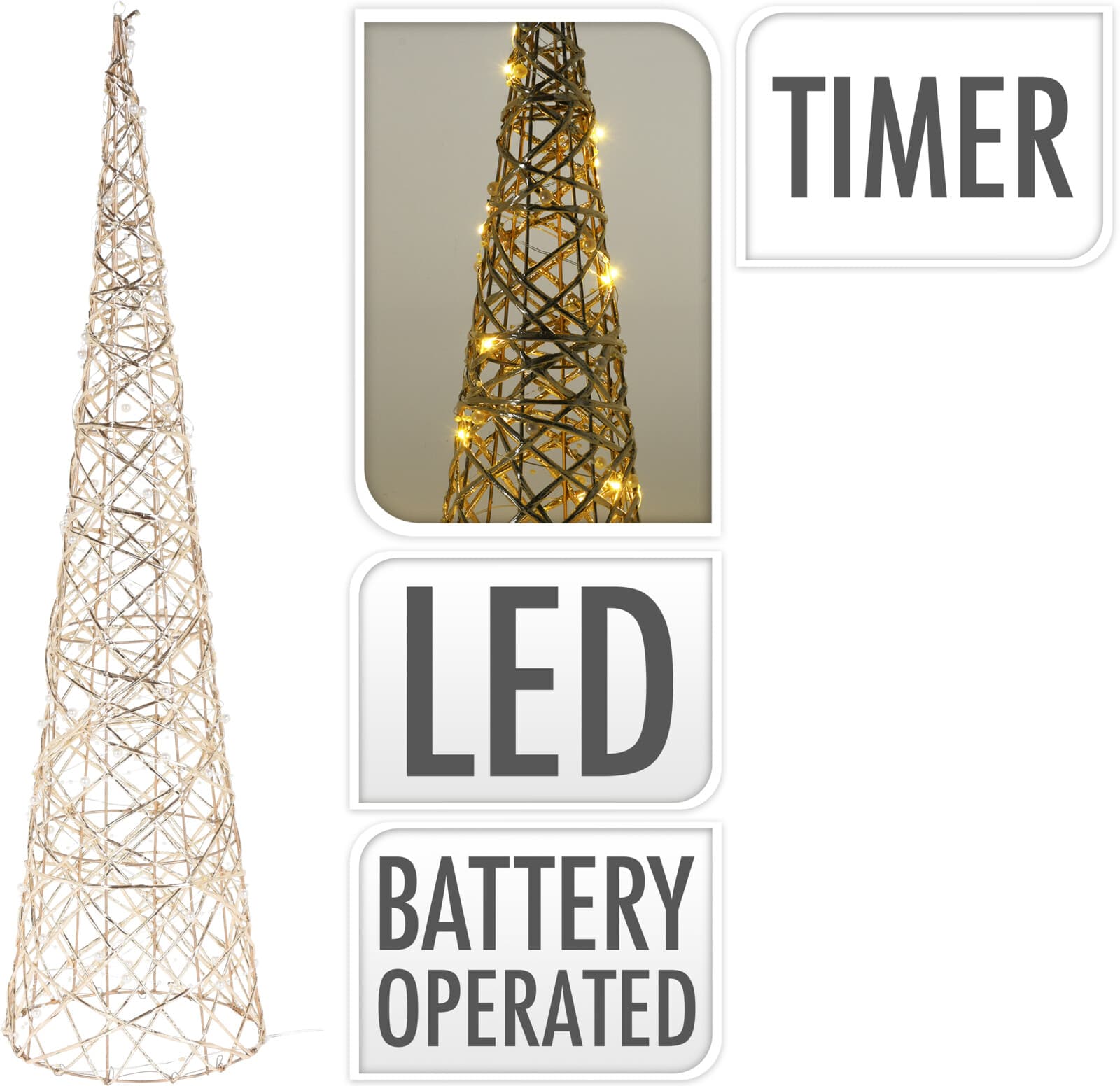 Коледна елха Конус 40 LED 80см златна