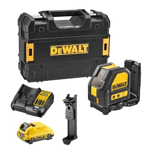 Лазерен линеен нивелир с 2 лъча DeWALT + куфар, батерия и зарядно устройство