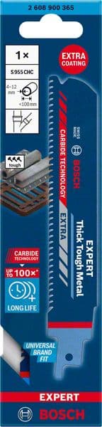 Карбиден нож за саблен трион за твърди метали Bosch S 955 CHM Thick Tough Metal 150мм 