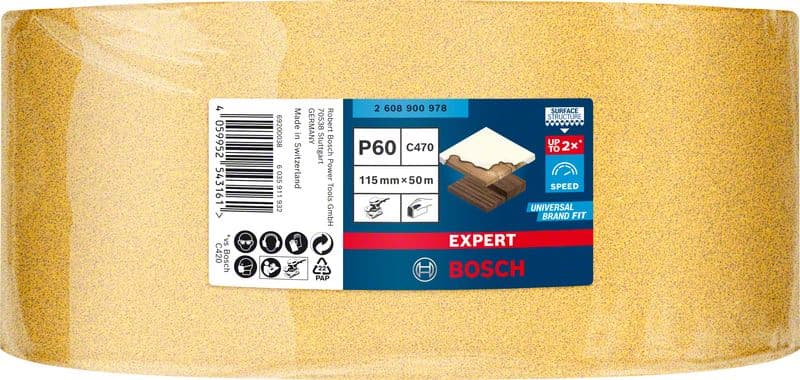 Шкурка на руло за дърво и боя Bosch Expert P60 / 115мм 