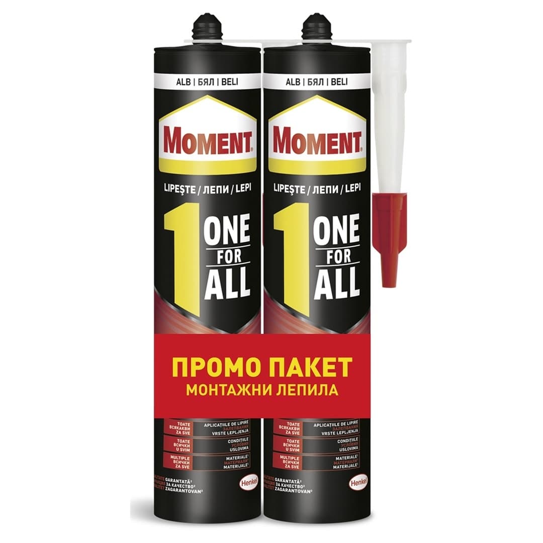 Промо пакет монтажно лепило Moment One For All High Tack бяло 440г / 2 броя