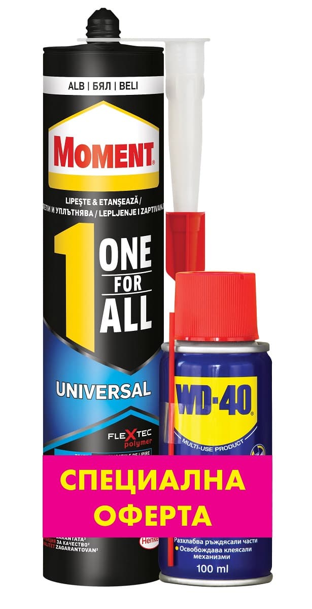 Промо пакет Moment монтажно лепило One For All Universal 389г + WD-40 100мл