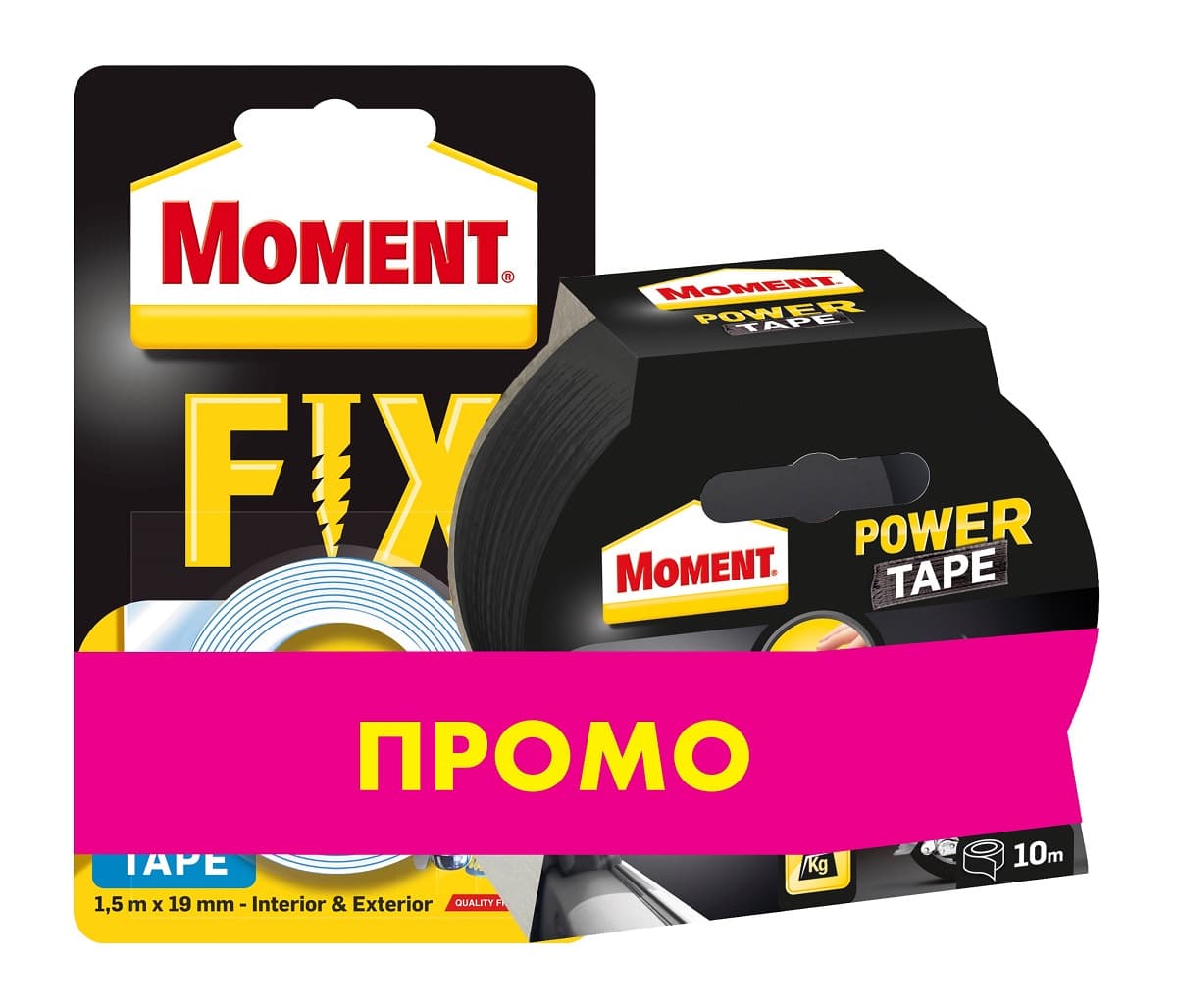 Промо пакет Moment двойнолепяща лента 1.5мм 80кг + лента Power Tape 10м