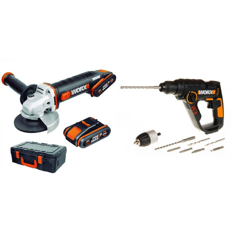 Акумулаторен ъглошлайф Worx WX800 + Акумулаторен перфоратор Worx WX390.9
