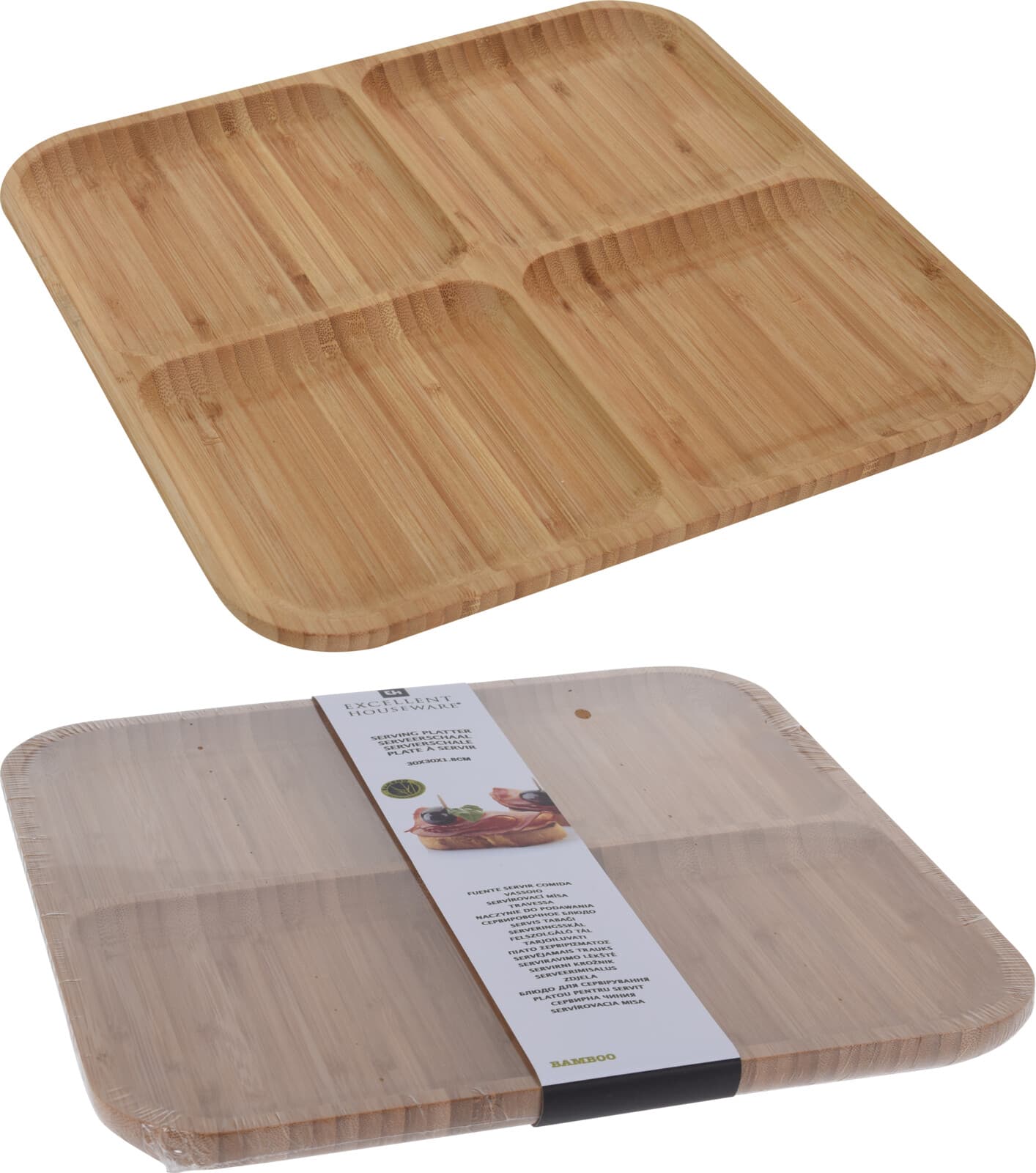 Поднос за сервиране 4 отделения Bamboo 30x30см