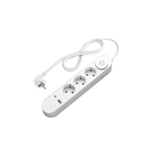 Разклонител 3 гнезда и ключ + USB + USB-C Optonica 3500W max 1.5м бял