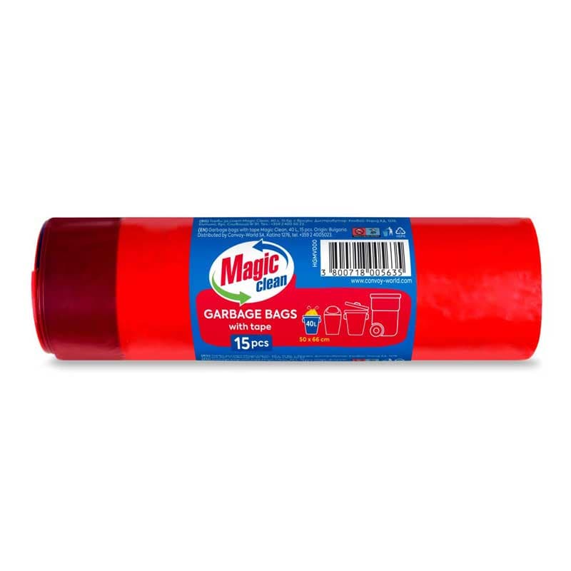 Торби за смет с връзки Magic Clean HDPE 40 л 15 броя