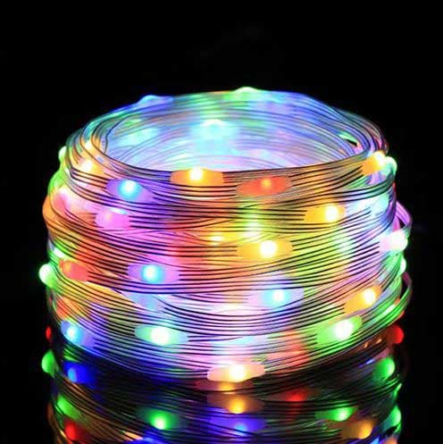 Гирлянд 100 LED разноцветни 10м прозрачен кабел IP44