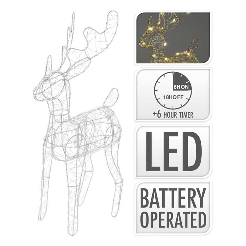 Коледен светещ елен 40 LED топла светлина 41см сребро