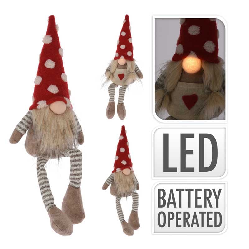Гном със светещ нос LED 35см