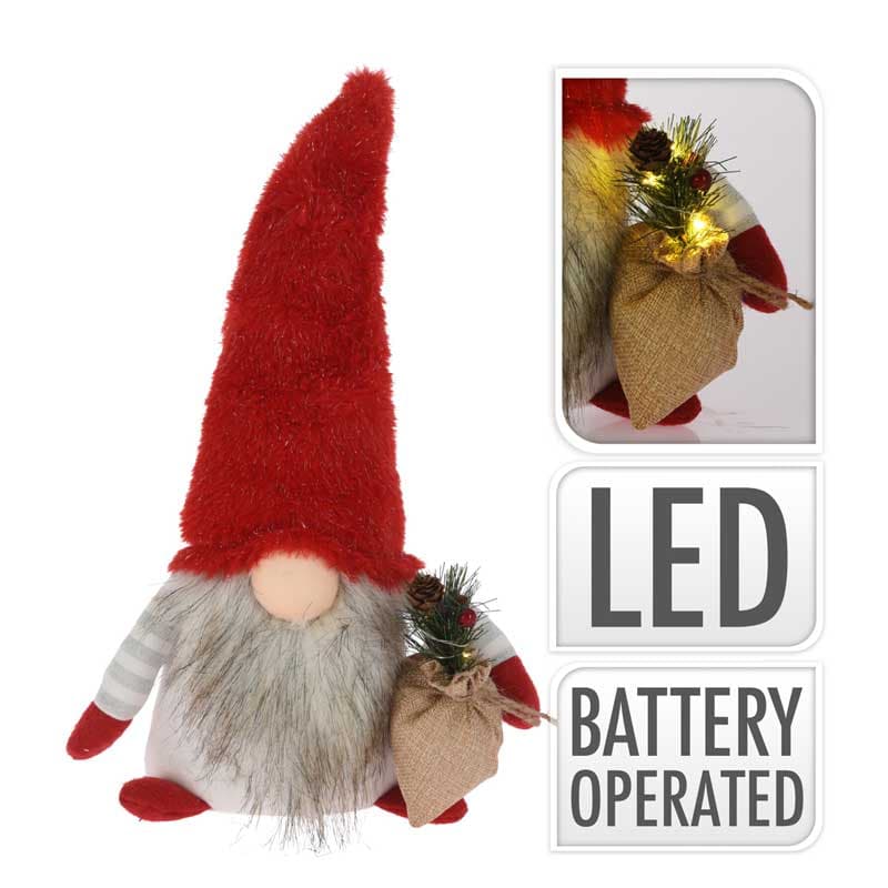 Гном със светеща чанта LED 38см