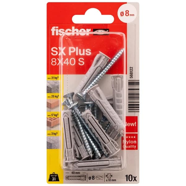 Дюбел SX 8x40 комплект с винт 5.0x55мм Fischer 568122 / 10 броя