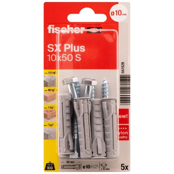 Дюбел SX 10x50 комплект с винт 7.0x65мм Fischer 567828 / 5 броя