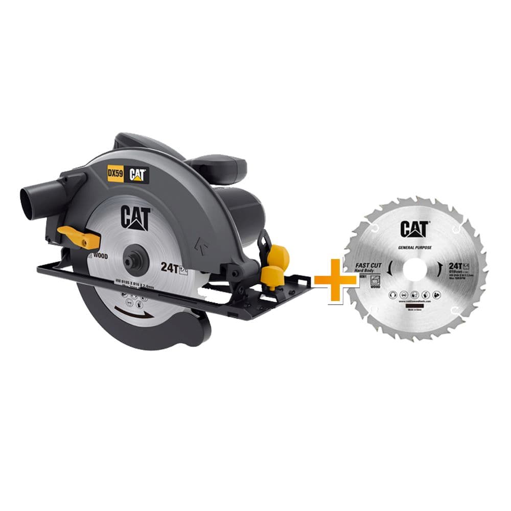 Циркуляр CAT DX59 1400W 185мм + диск за дърво CAT DA08001 / 184x30x1.4мм / 24 зъба