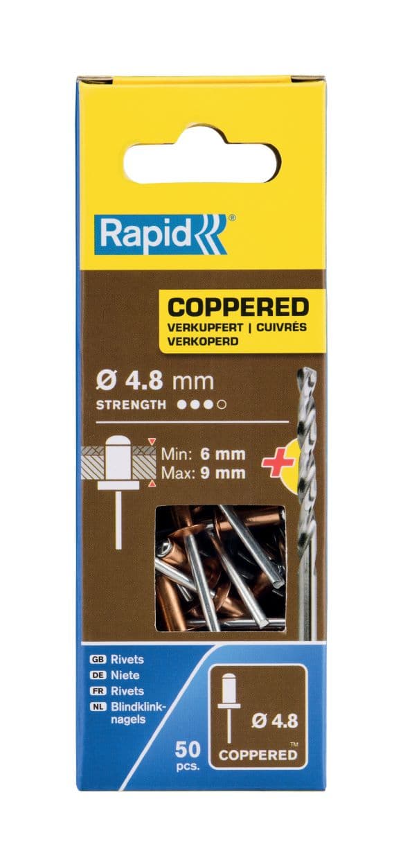 Поп нитове Rapid Ø4,8/12мм медни 50 броя + свредло