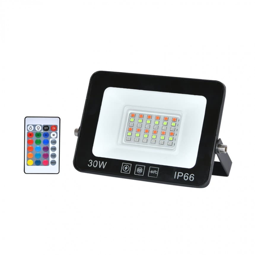 LED прожектор Lightex Slim RGB черен 30W IP65 с дистанционно управление 