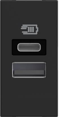 Розетка 2xUSB тип A+C 3A 15W 1 модул Bticino Classia черен