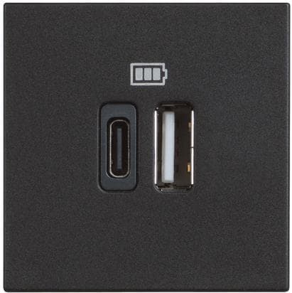 Розетка 2xUSB тип A+C 3A 15W 2 модула Bticino Classia черен 