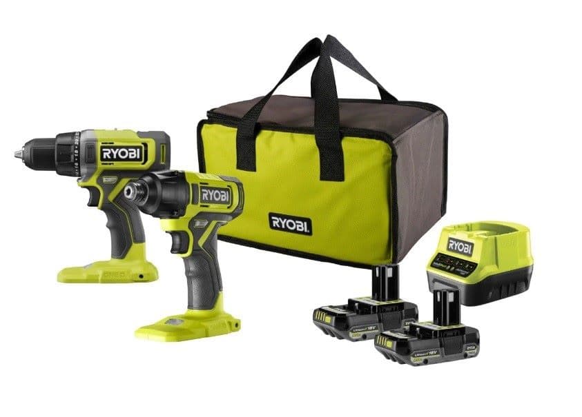 Акумулаторен комплект винтоверт и импакт драйвър Ryobi + 2 батерии и зарядно