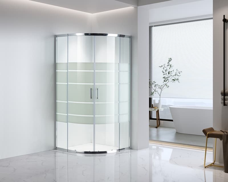 Овална душ кабина с плъзгащи врати без корито Cascada 85-90x85-90х190см с бели ленти