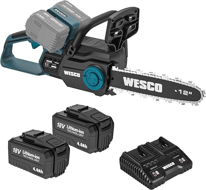 Акумулаторен верижен трион Wesco WS8303 / 30см / 2х18V с две батерии и зарядно