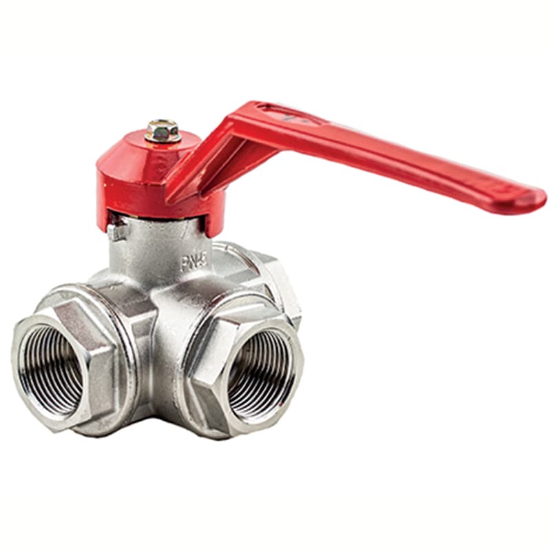 Сферичен трипътен кран PN50 с L-пропускане 1/2"