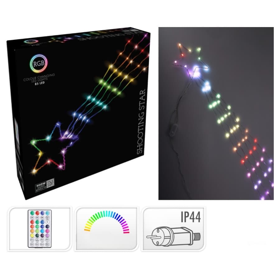 Коледна метеорна светлина Звезда 85 LED RGB + дистанционно 