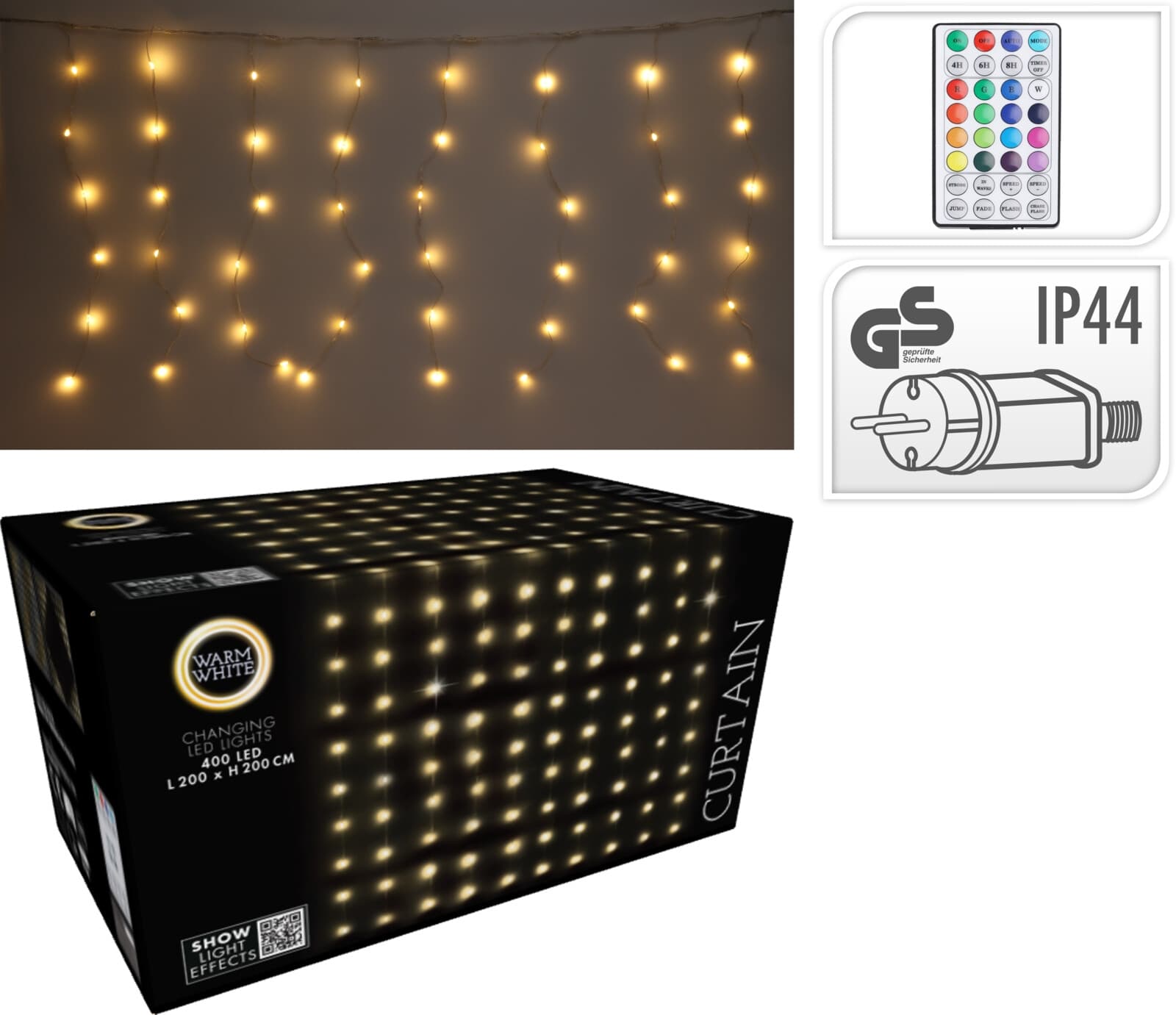 Коледна светлинна завеса 400 LED топло бели светлини IP44