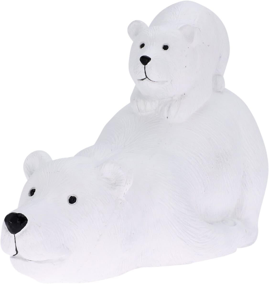 Коледна фигурка на легнала полярна мечка с мечка на гърба 34,5x17x24,5 см