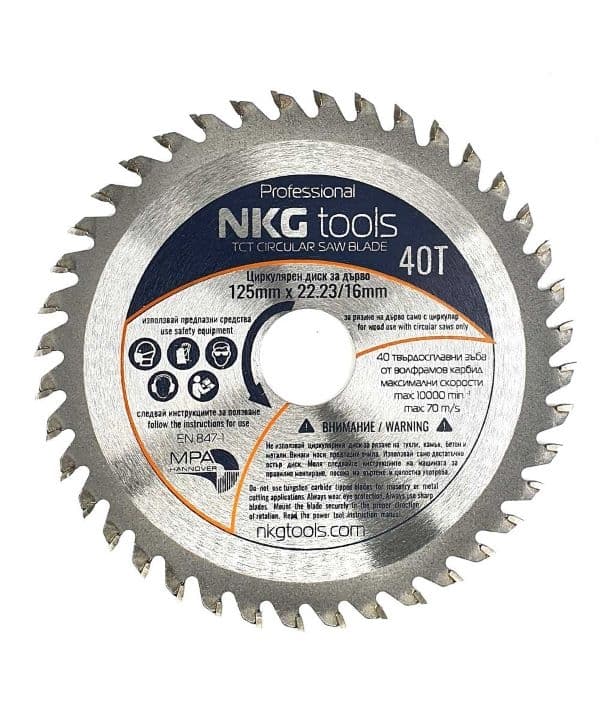 Циркулярен диск за дърво TCT с 40 зъба NKG tools WoodCUT40 125х22,23x16 мм 