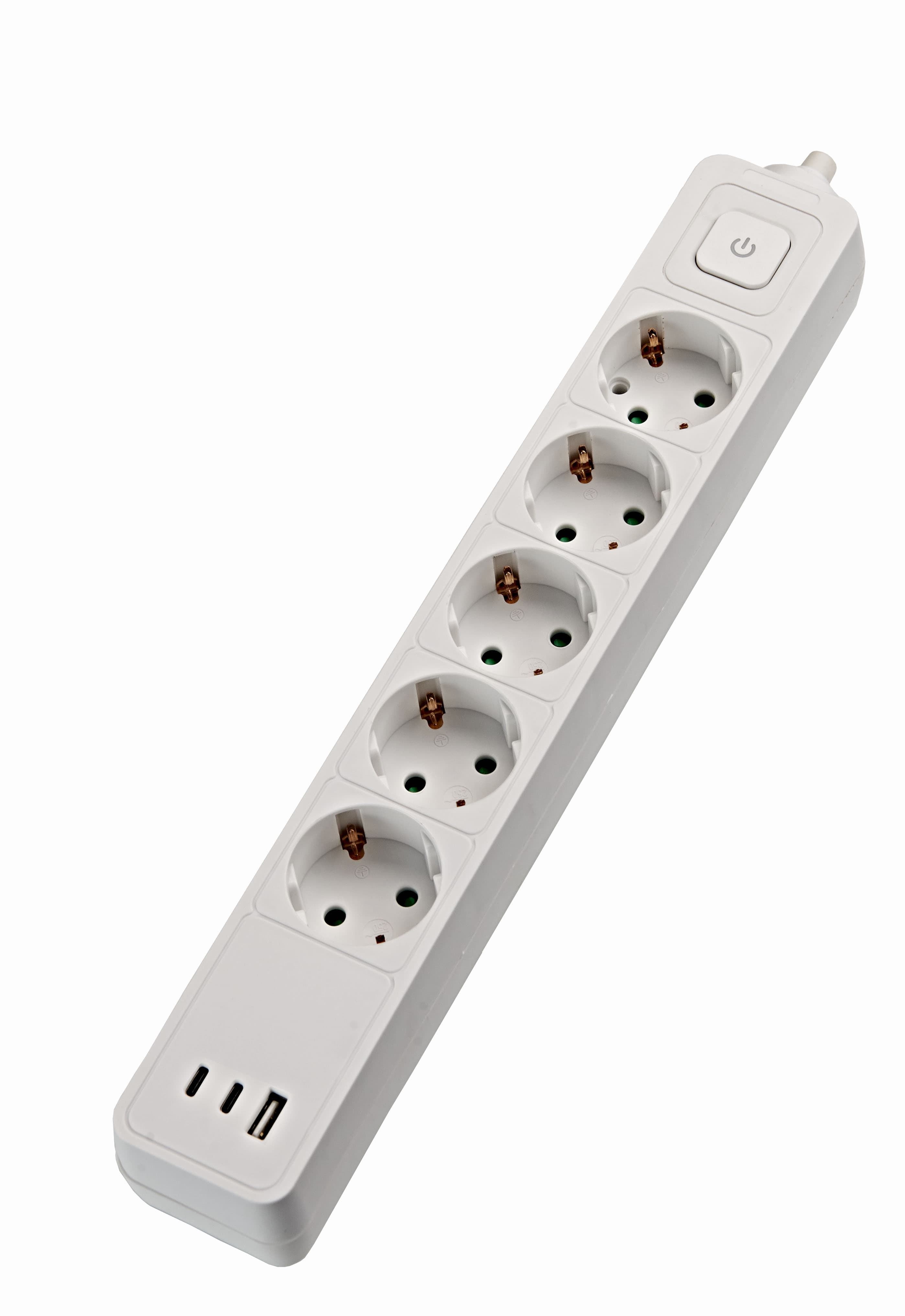Разклонител 5 гнезда, USB-A + 2xUSB-C и ключ Ziel max 3680W 1,4м бял