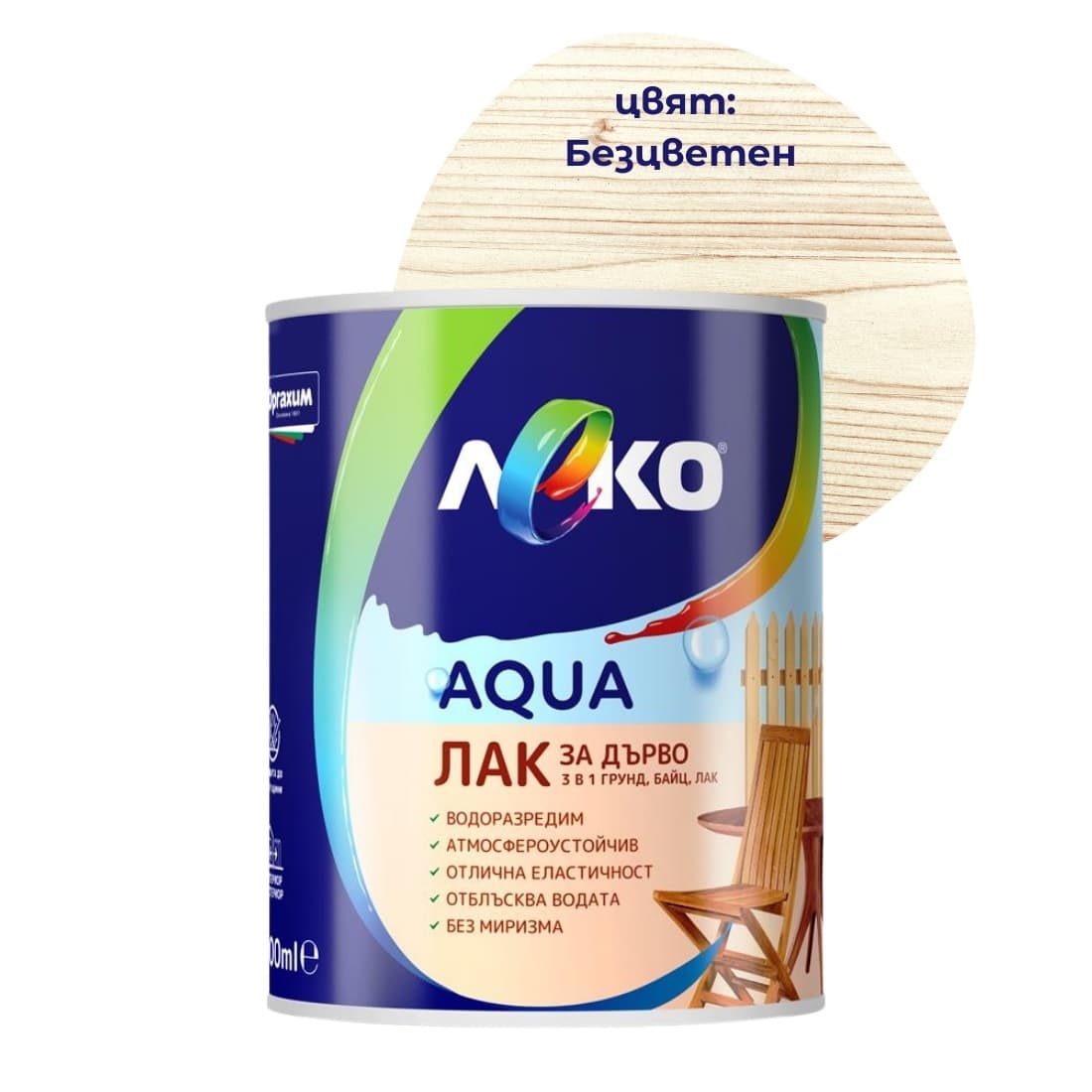 Лак за дърво 3 в 1 Леко Aqua Безцветен 600мл