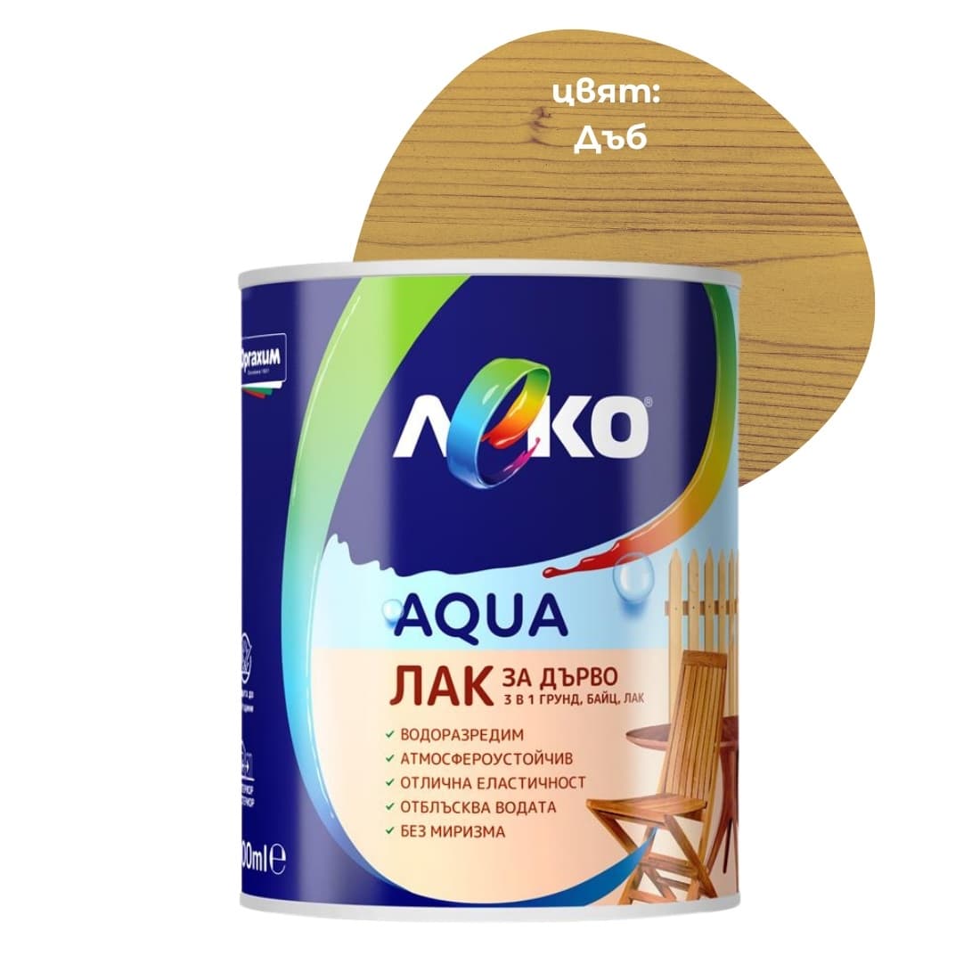 Лак за дърво 3 в 1 Леко Aqua Дъб 600мл