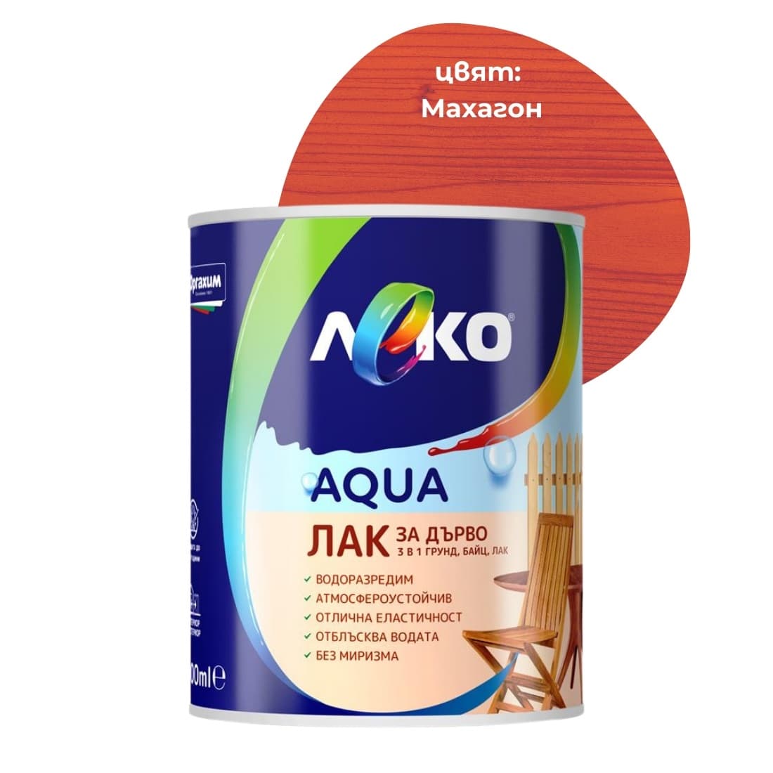Лак за дърво 3 в 1 Леко Aqua Махагон 600мл