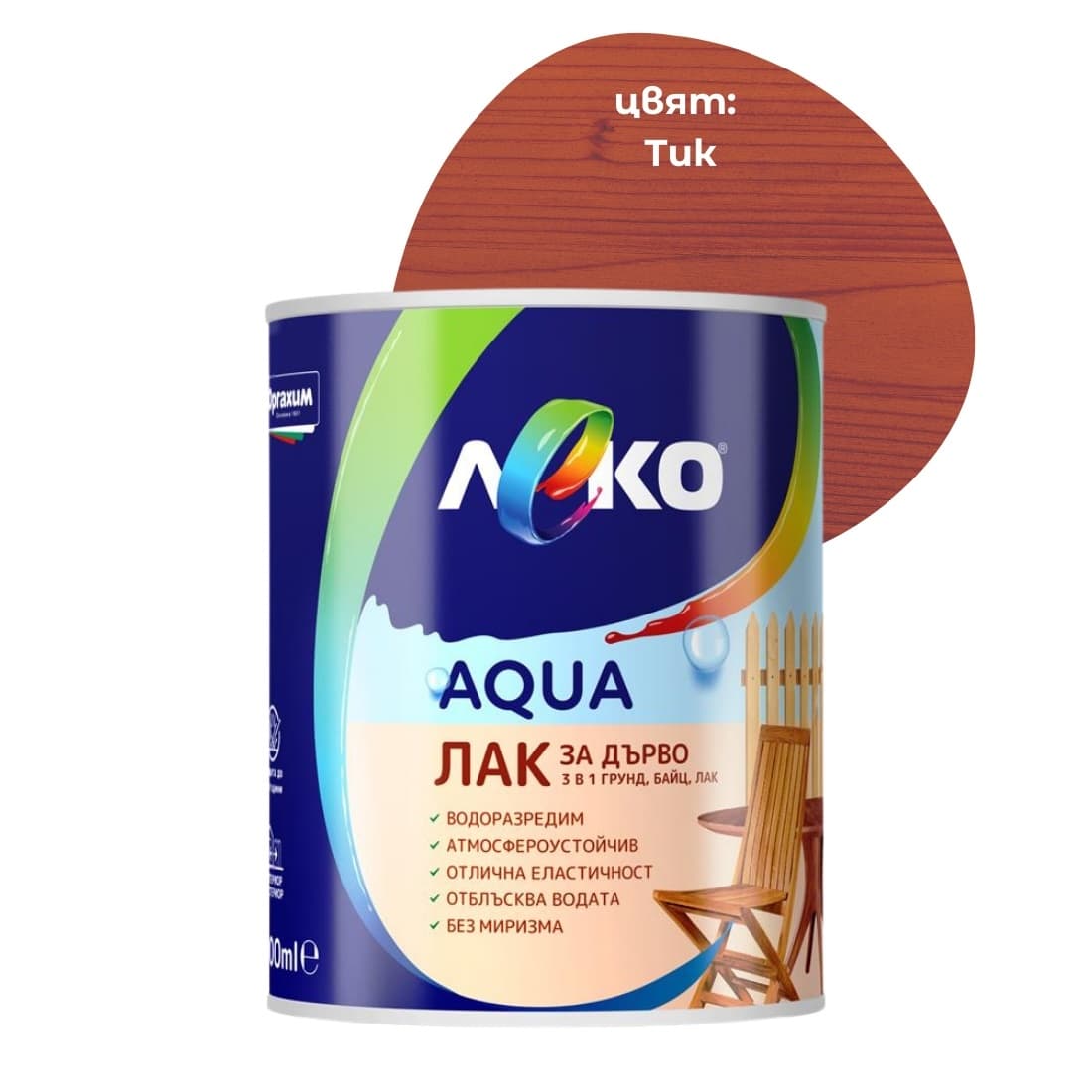 Лак за дърво 3 в 1 Леко Aqua Тик 600мл