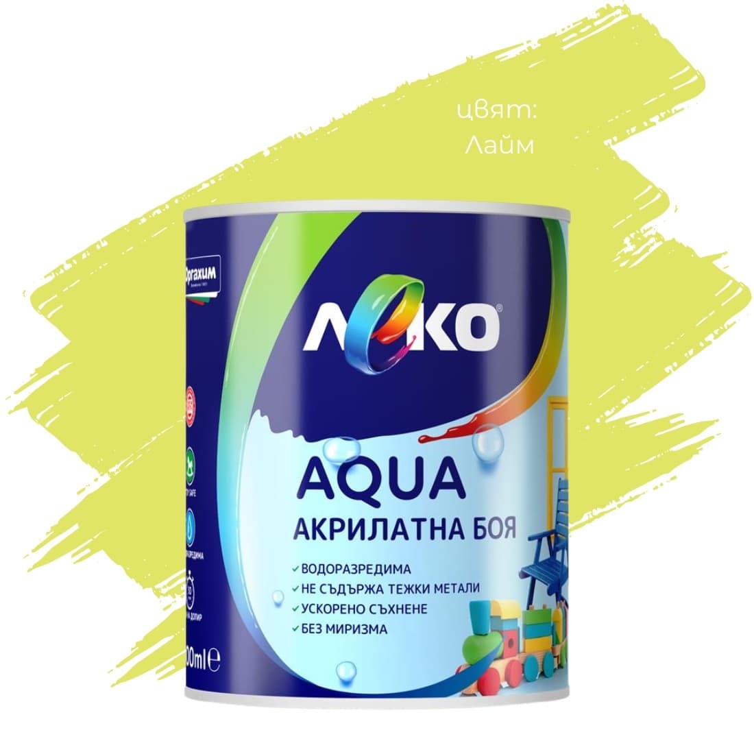 Акрилатна боя Леко Aqua сатен Лайм 600мл