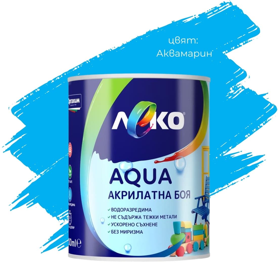 Акрилатна боя Леко Aqua сатен Аквамарин 600мл