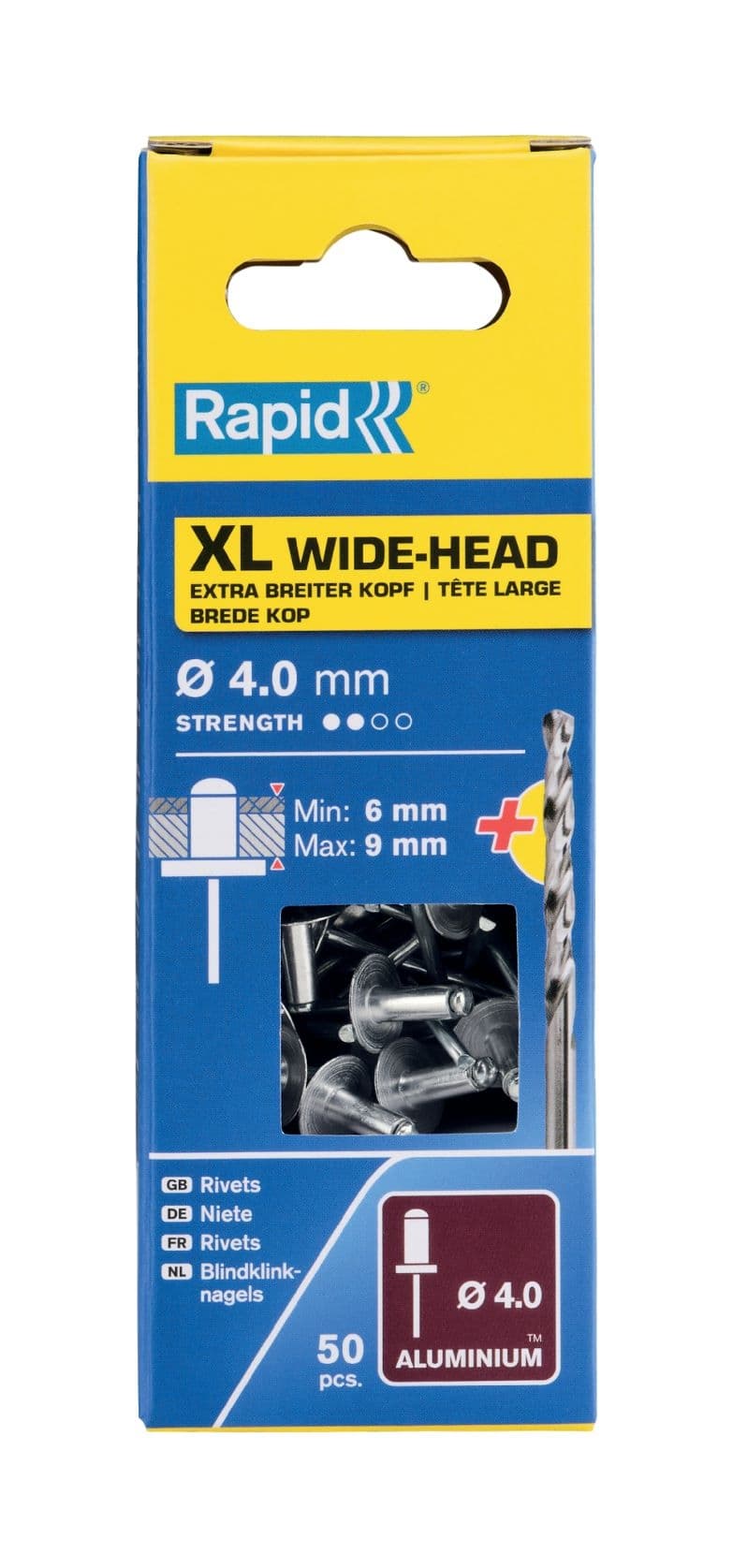 Поп нитове Rapid XL ø4 х 12мм 50 броя + свредло