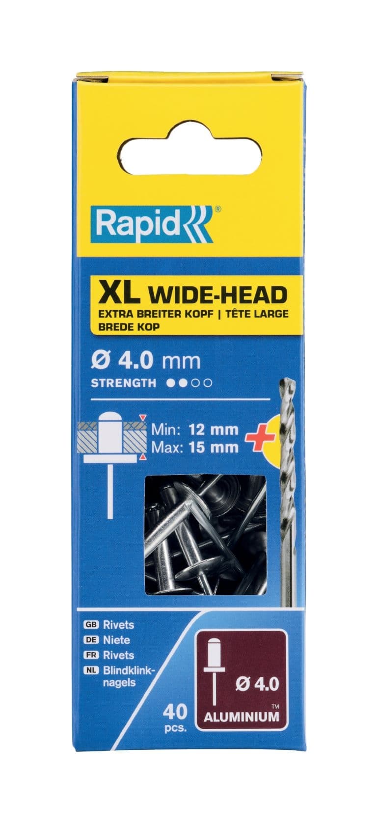 Поп нитове Rapid XL ø4 х 18мм 40 броя + свредло