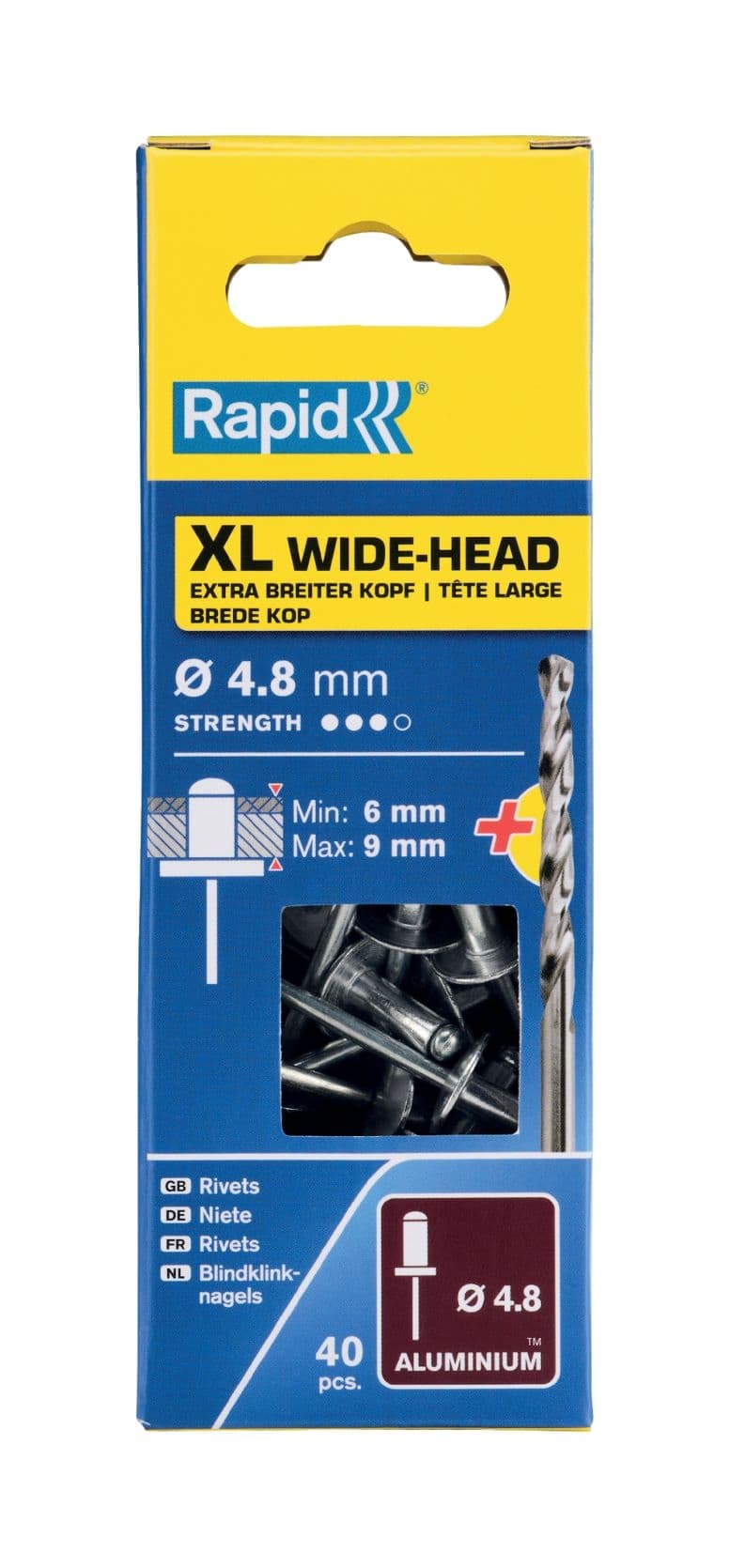 Поп нитове Rapid XL ø4,8 х 12мм 40 броя + свредло