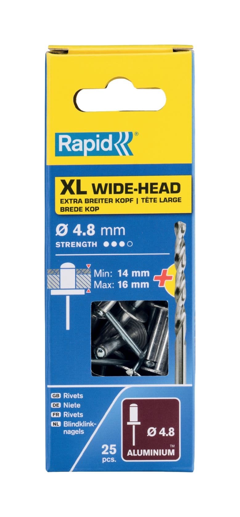 Поп нитове Rapid XL ø4,8 х 20мм 25 броя + свредло
