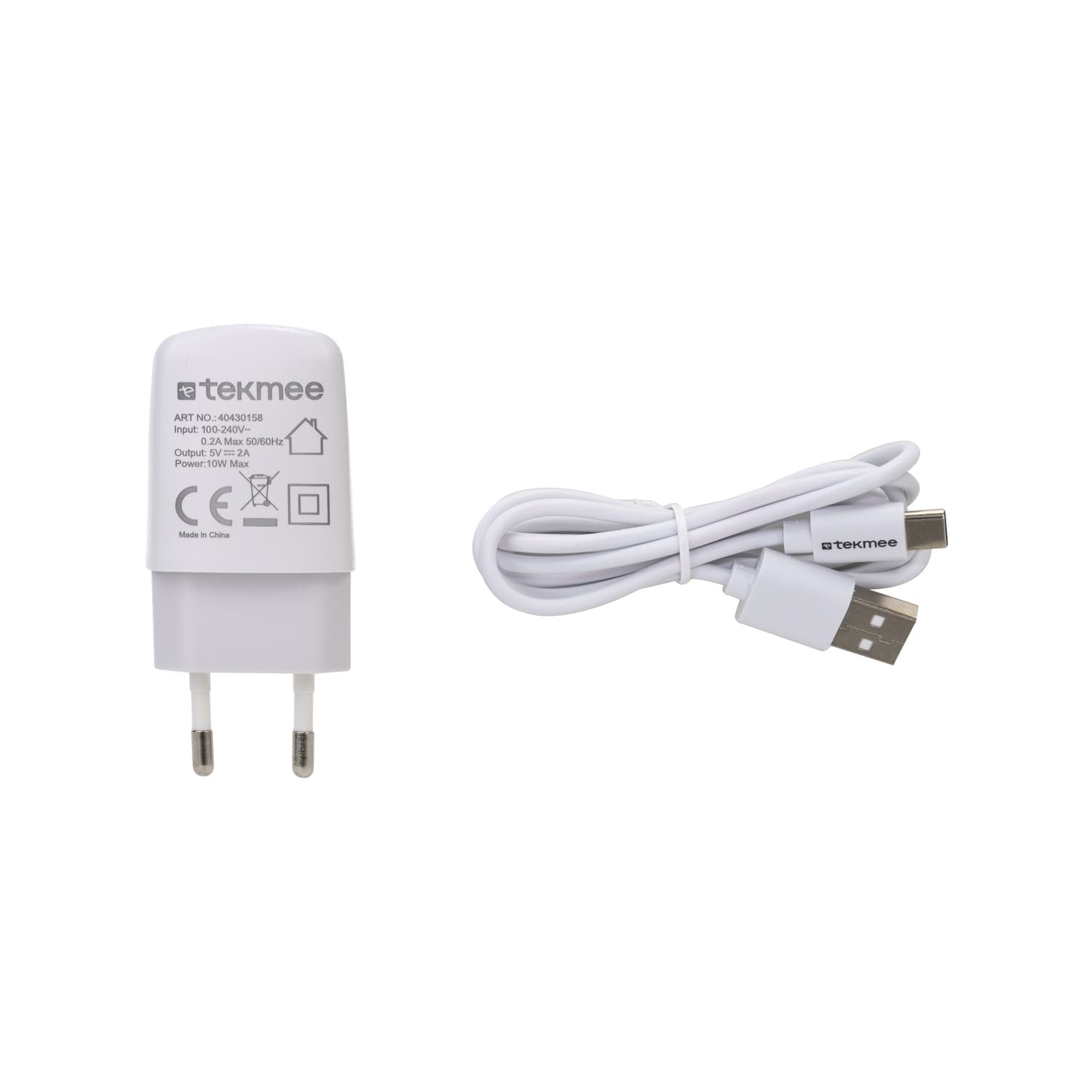 Комплект зарядно за телефон USB/type-C 2А + кабел Tekmee 1м